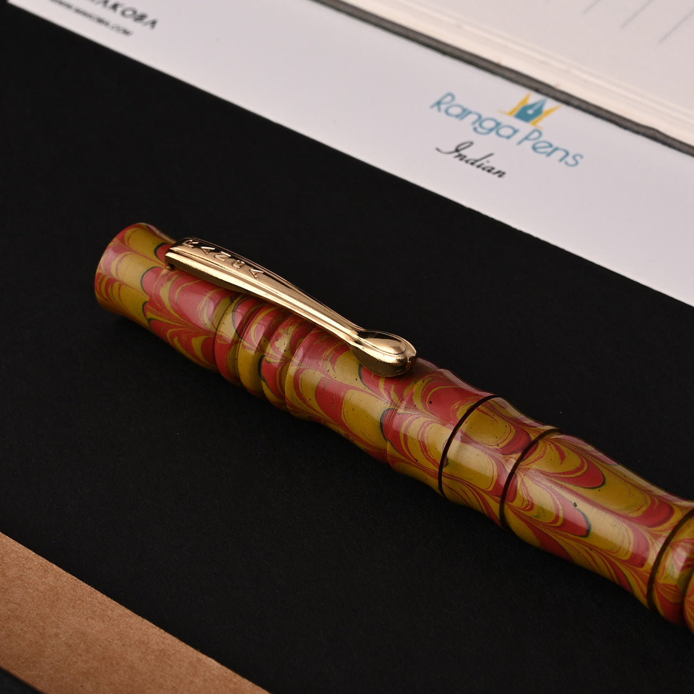 Ranga Designer Special Ebonite Fountain Pen - Mustard Red Ripple GT 11