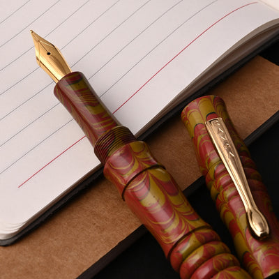 Ranga Designer Special Ebonite Fountain Pen - Mustard Red Ripple GT 7