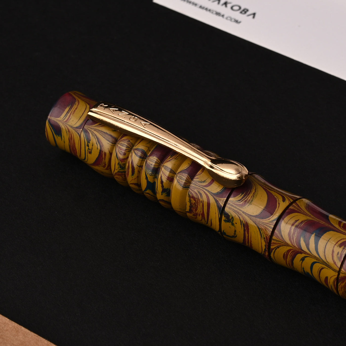 Ranga Designer Special Ebonite Fountain Pen - Olive Green Maroon Ripple GT 10