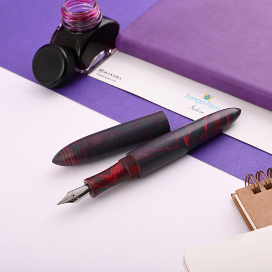 Ranga Giant 9B Premium Ebonite Fountain Pen - Green Pale Pink