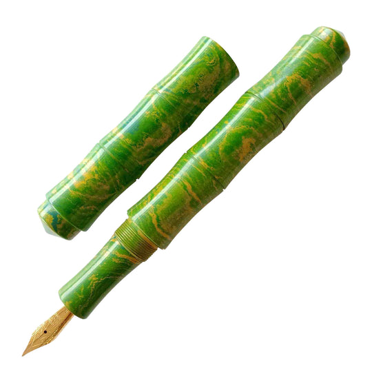 Ranga Giant Bamboo Premium Ebonite Fountain Pen, Green Yellow - Steel Nib