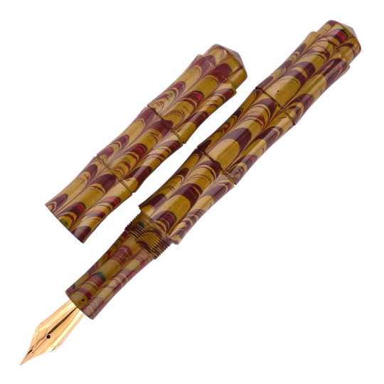 Ranga Regular Bamboo Ebonite Fountain Pen - Mustard/Red Ripple