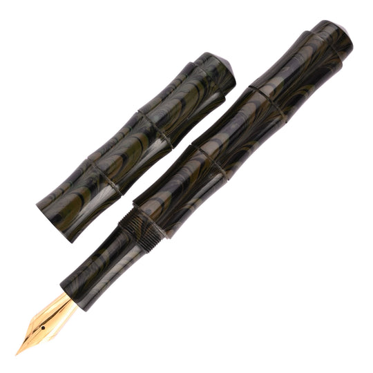Ranga Regular Bamboo Ebonite Fountain Pen - Olive/Black Ripple