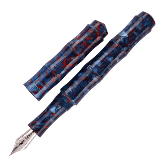 Ranga Regular Bamboo Premium Acrylic Fountain Pen - Blue Red Cracked Ice