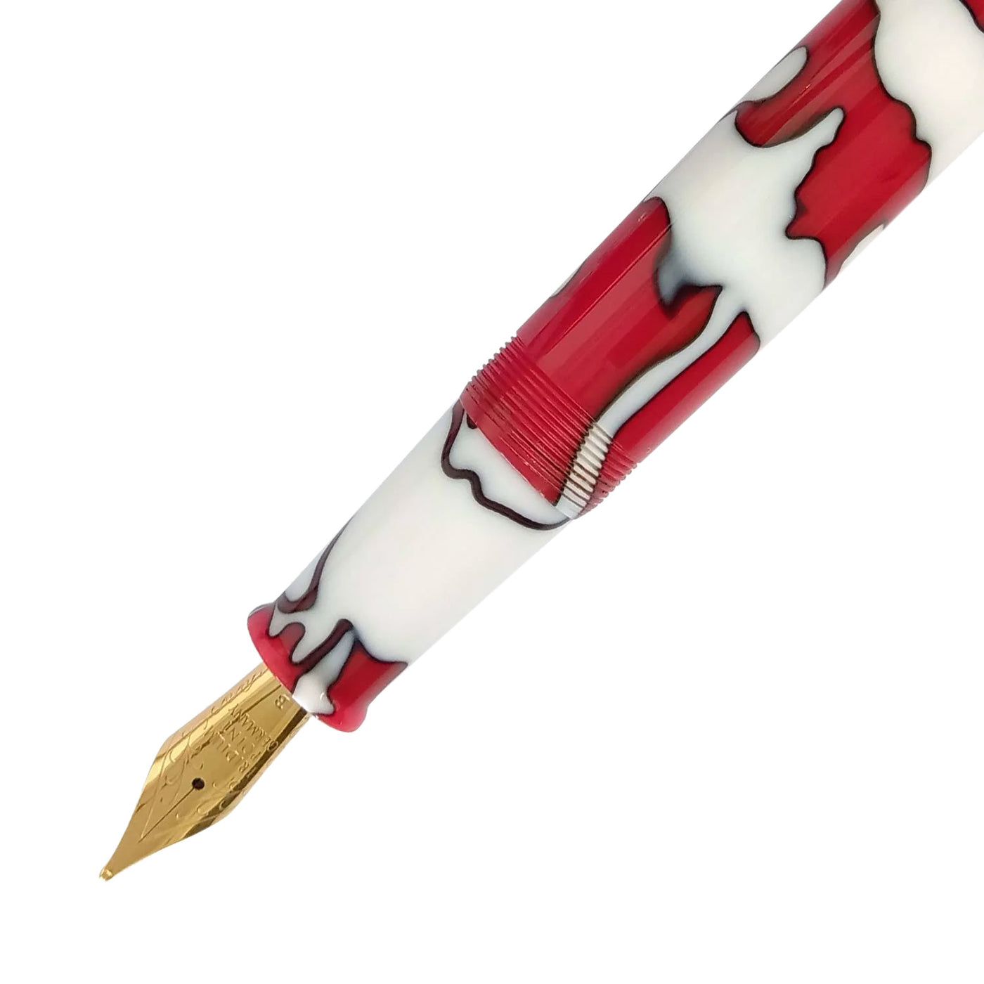 Ranga Splendour Round Regular Acrylic Fountain Pen White  Red Swirl Steel Nib 2