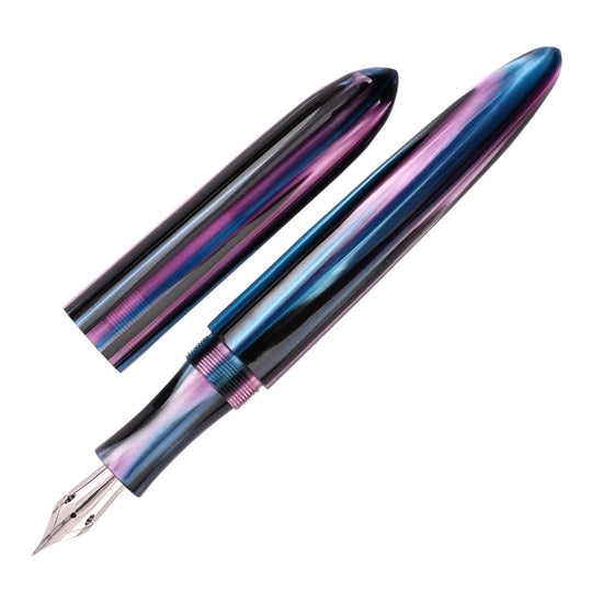 Ranga Splendour Torpedo Premium Acrylic Fountain Pen, Blue Pink Stripes - Steel Nib