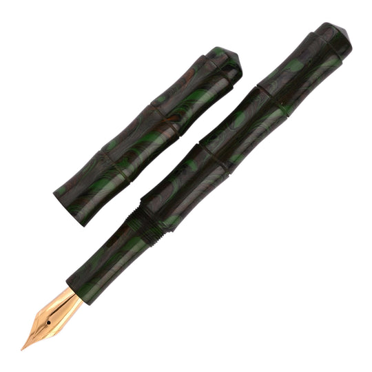Ranga Thin Bamboo Ebonite Fountain Pen - Green/Black Ripple