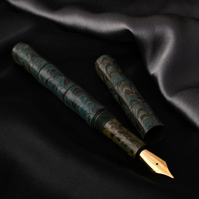 Ranga Thin Bamboo Ebonite Fountain Pen Green Black Ripple 6
