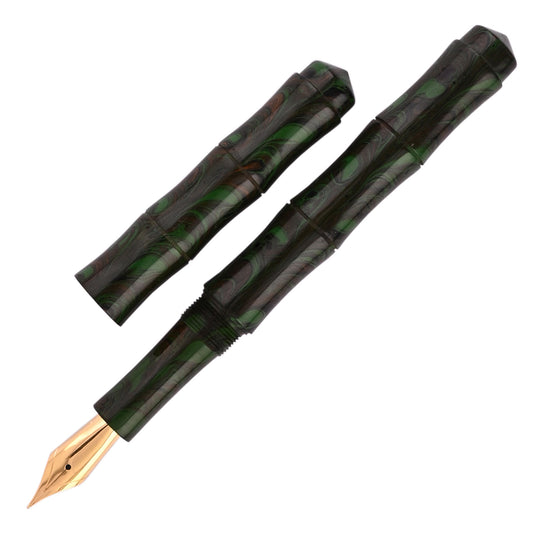 Ranga Thin Bamboo Ebonite Fountain Pen - Green/Red Ripple