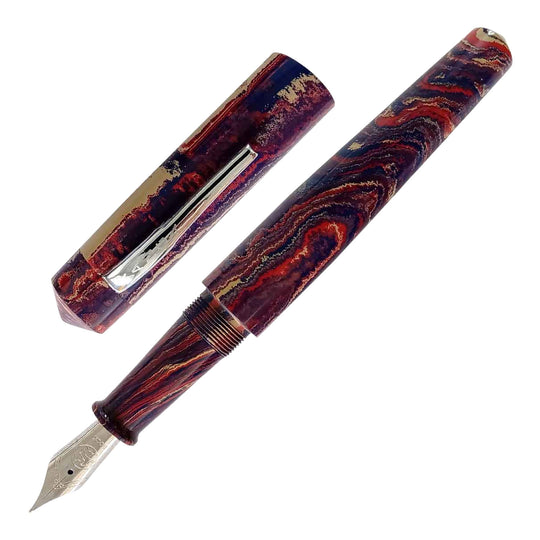 Ranga Thin Bamboo Premium Ebonite Fountain Pen, Blue Pink Pale Yellow - Steel Nib