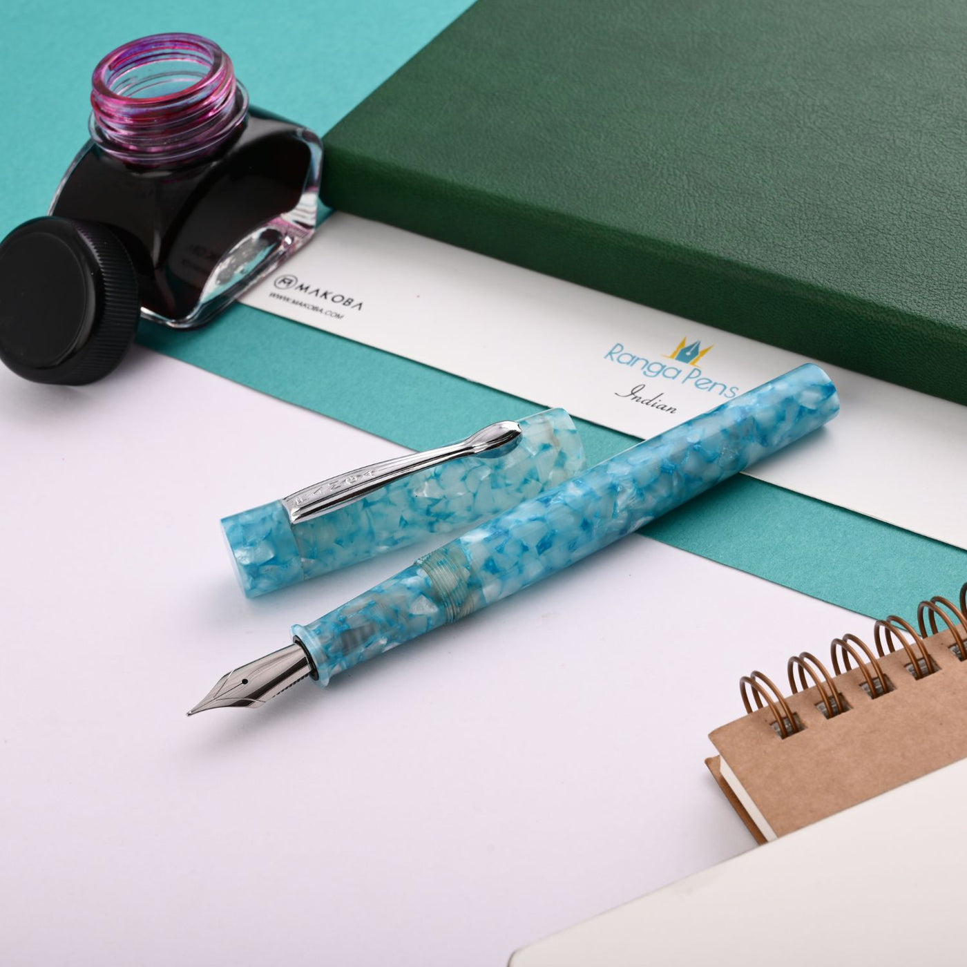 Ranga #3 Premium Acrylic Fountain Pen - Turquoise Cracked Ice CT 1