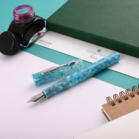 Ranga #3 Premium Acrylic Fountain Pen - Turquoise Cracked Ice CT