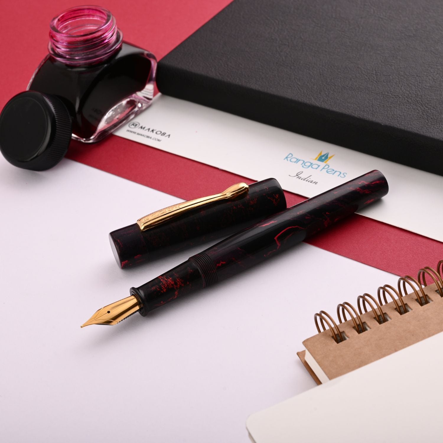 Ranga #3 Premium Ebonite Fountain Pen - Black Red GT – Makoba
