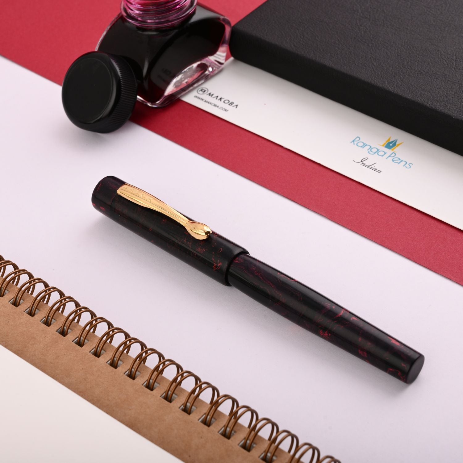 Ranga #3 Premium Ebonite Fountain Pen - Black Red GT – Makoba