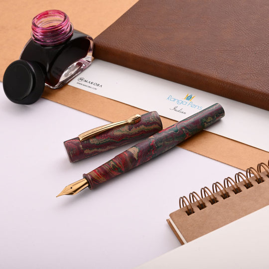 Ranga #3 Premium Ebonite Fountain Pen - Green Red White GT