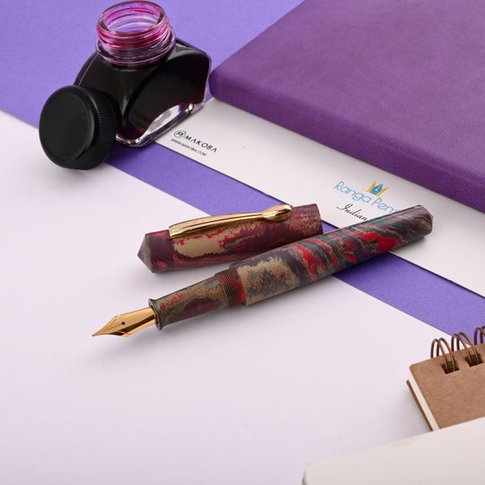 Ranga #4 Premium Ebonite Fountain Pen - Green Red White GT