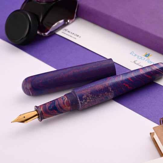 Ranga #5 Premium Ebonite Fountain Pen - Blue Pink Pale Yellow