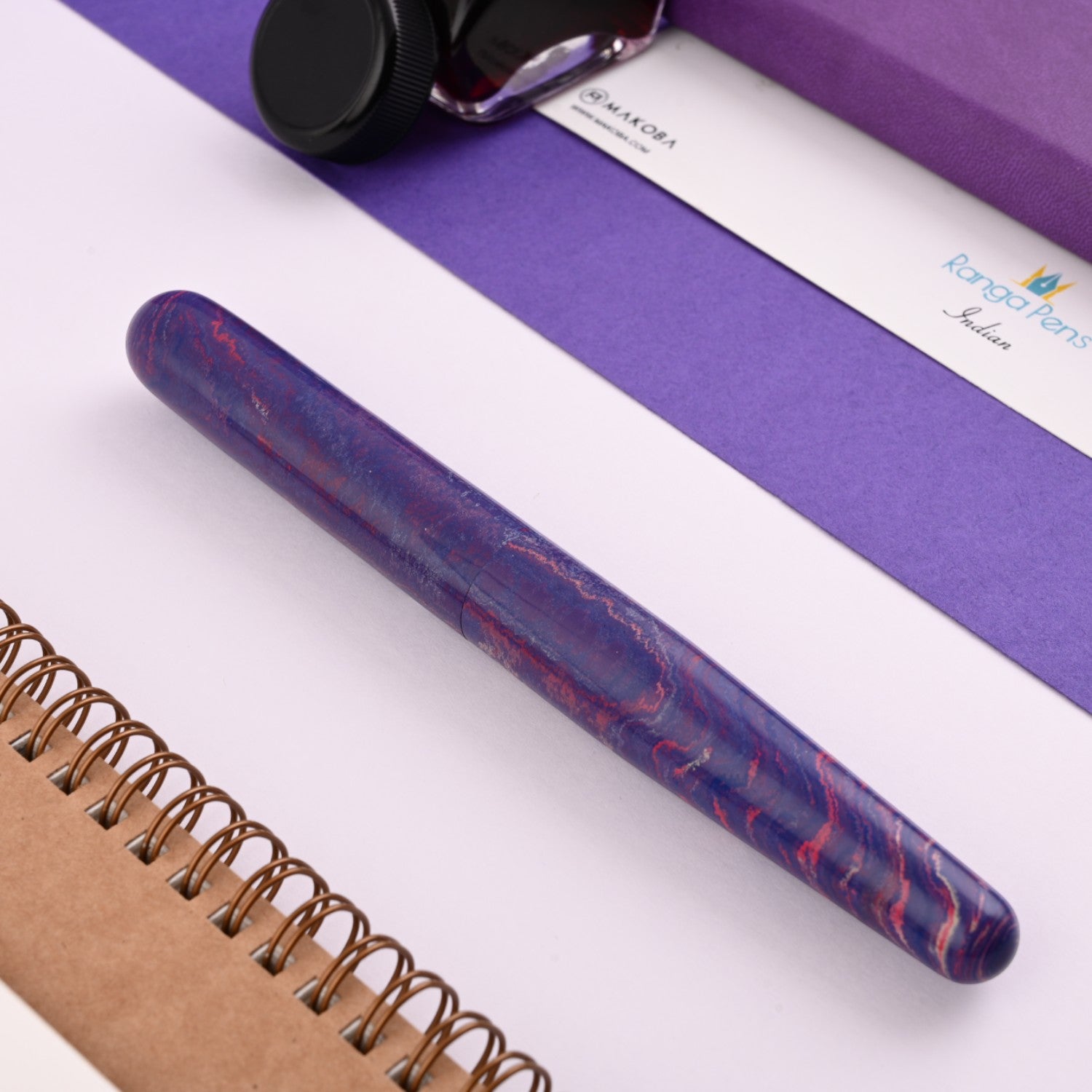 Ranga #5 Premium Ebonite Fountain Pen - Blue Pink Pale Yellow – Makoba