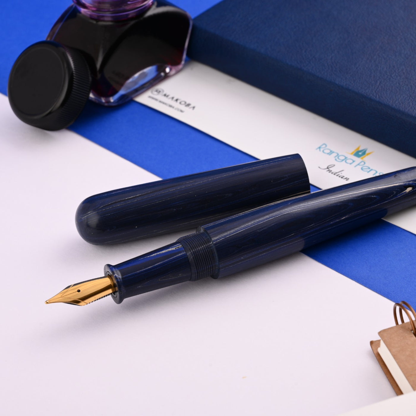 Ranga #5 Premium Ebonite Fountain Pen - Blue White Grey Woodgrain 3