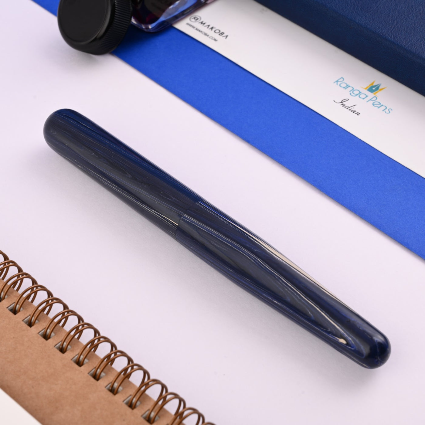 Ranga #5 Premium Ebonite Fountain Pen - Blue White Grey Woodgrain 4