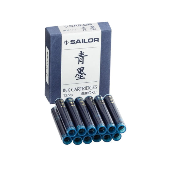 Sailor Pigment Seiboku Ink Cartridge Pack of 12 - Blue Black