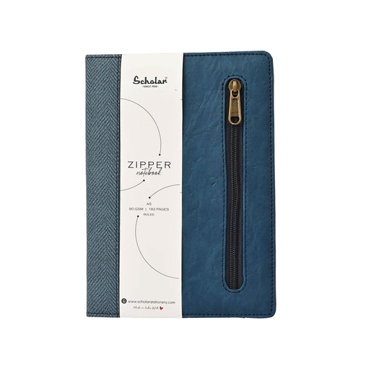 Scholar Zipper Blue Notebook - A5, Ruled