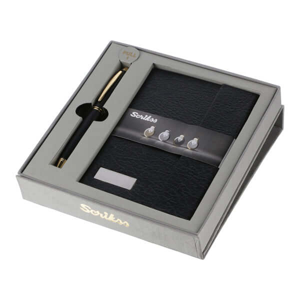 Scrikss Knight Ball Pen With Notebook Combo Gift Set, Matte Black / Gold Trim 1