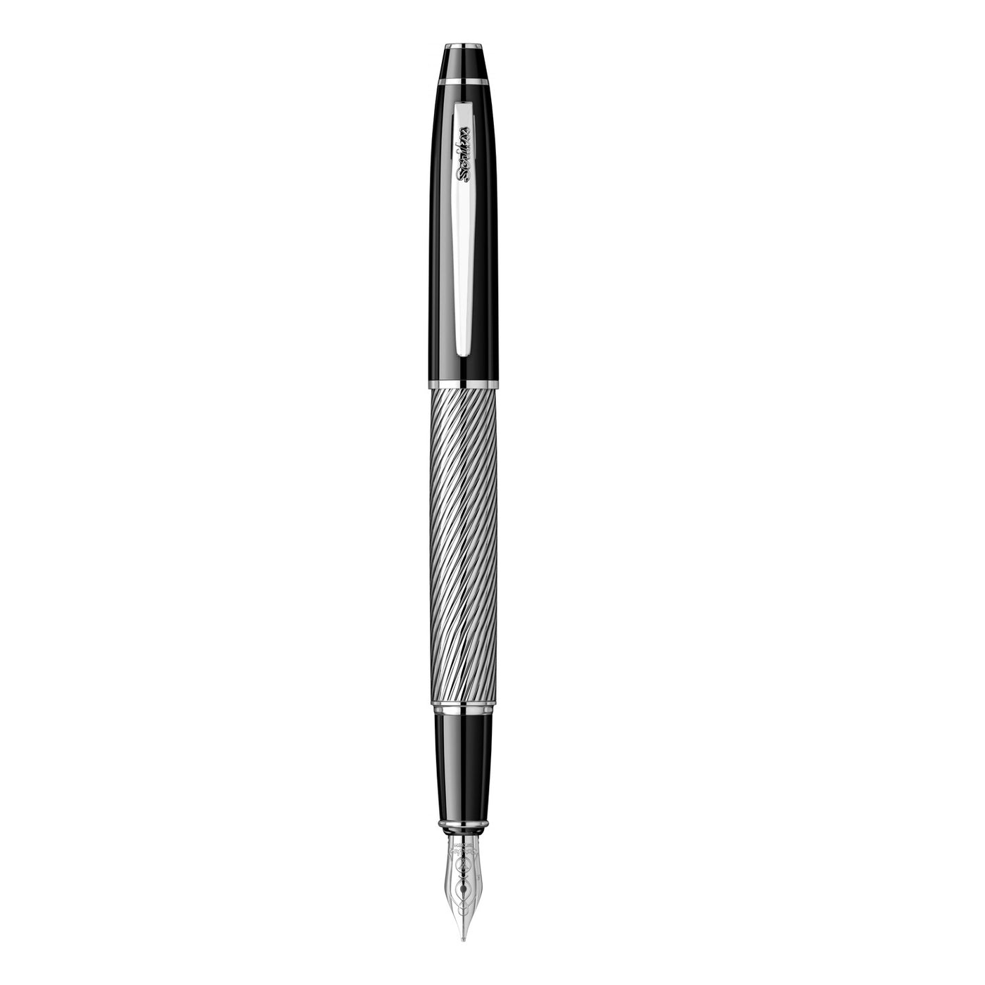 Scrikss Noble 35 Fountain Pen - Black Chrome Spiral CT 2