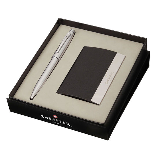 Sheaffer Gift Set - 100 Series Brushed Chrome CT Ball Pen with Business Card Holder