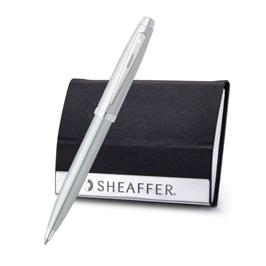 Sheaffer 100 Series Ball Pen Combo Gift Sets, Chrome + Business Card Holder