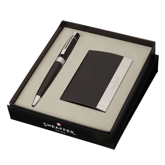 Sheaffer 300 Series Ball Pen Combo Gift Sets, Glossy Black CT + Business Card Holder