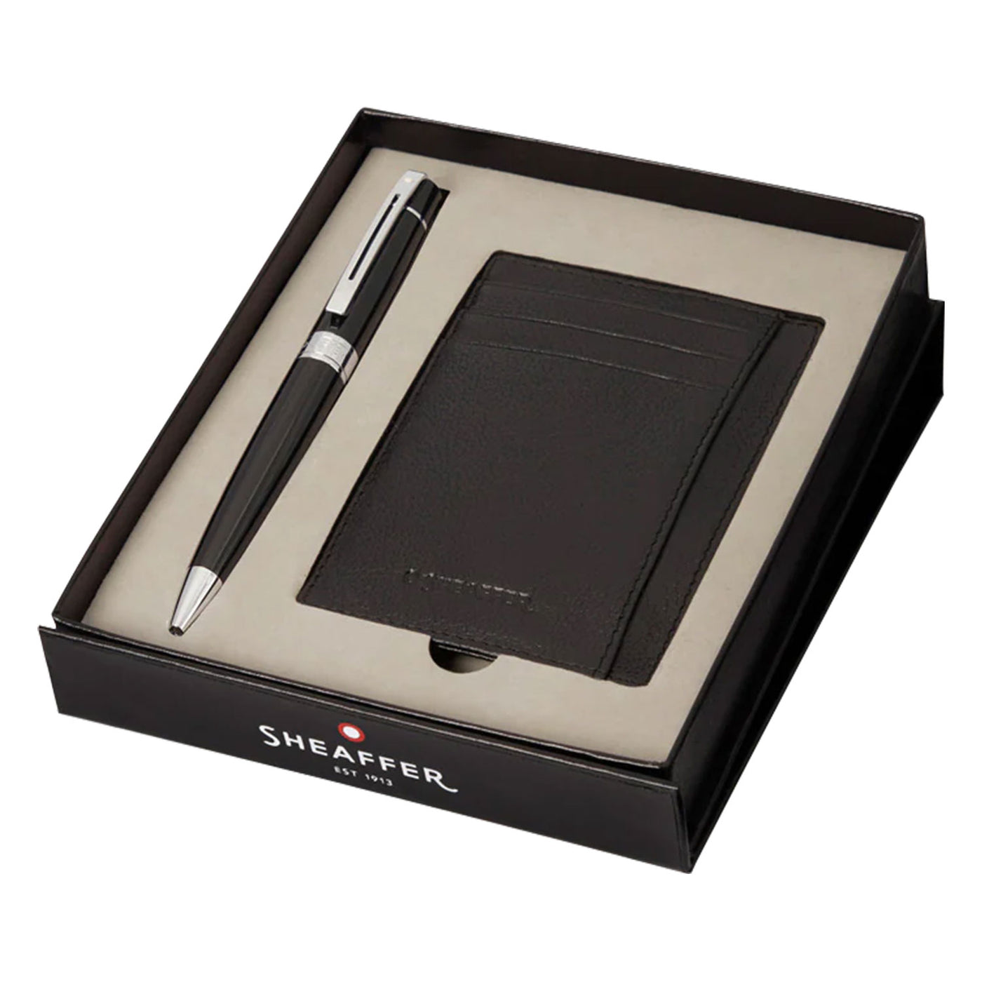 Sheaffer Gift Set - 300 Series Glossy Black CT Ball Pen with Credit Card Holder 1