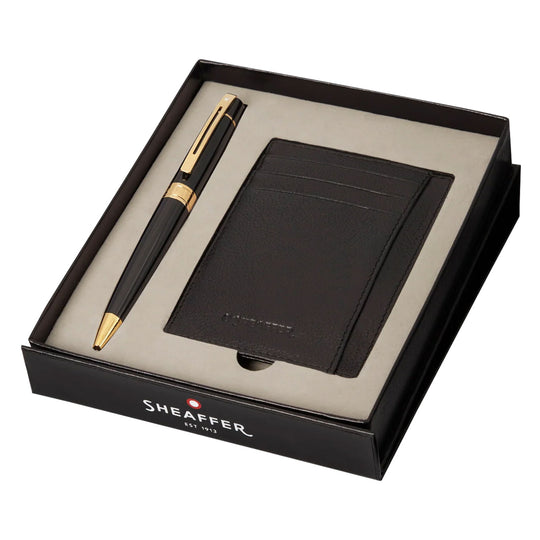 Sheaffer Gift Set - 300 Series Glossy Black GT Ball Pen with Credit Card Holder