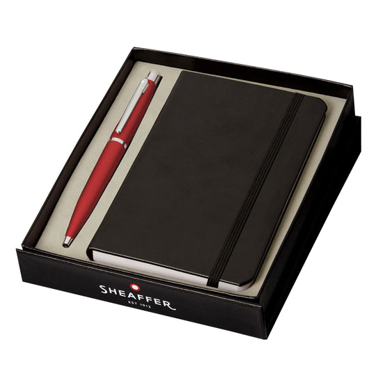 Sheaffer Gift Set - VFM Excessive Red Ball Pen with A6 Black Notebook