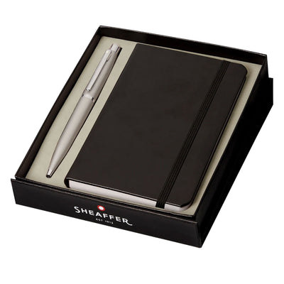 Sheaffer Gift Set - VFM Strobe Silver Ball Pen with A6 Black Notebook 1