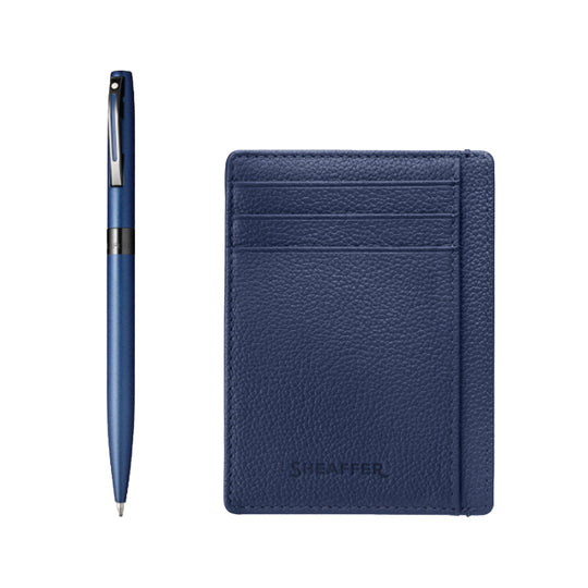 Sheaffer 9018 Gift Set - Reminder Matte Blue Ball Pen with Sapphire Night Blue Credit Card Holder