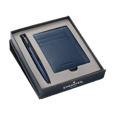 Sheaffer 9018 Gift Set - Reminder Matte Blue Ball Pen with Sapphire Night Blue Credit Card Holder