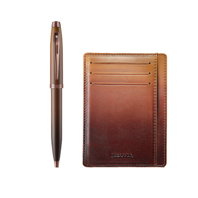 Sheaffer 9374 Gift Set - 100 Series Coffee Matte Brown Ball Pen with Brown Credit Card Holder