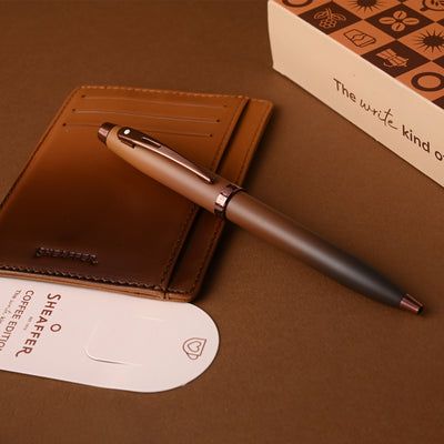Sheaffer 9374 Gift Set - 100 Series Coffee Matte Brown Ball Pen with Brown Credit Card Holder 2