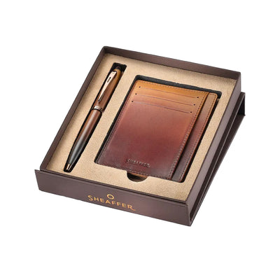 Sheaffer 9374 Gift Set - 100 Series Coffee Matte Brown Ball Pen with Brown Credit Card Holder