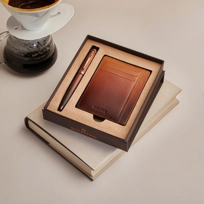 Sheaffer 9374 Gift Set - 100 Series Coffee Matte Brown Ball Pen with Brown Credit Card Holder