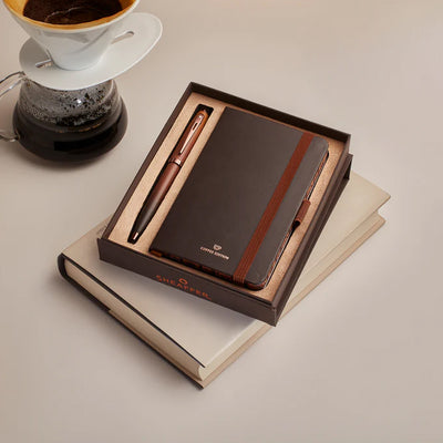 Sheaffer 9374 Gift Set - 100 Series Coffee Matte Brown Ball Pen with Brown Small Notebook