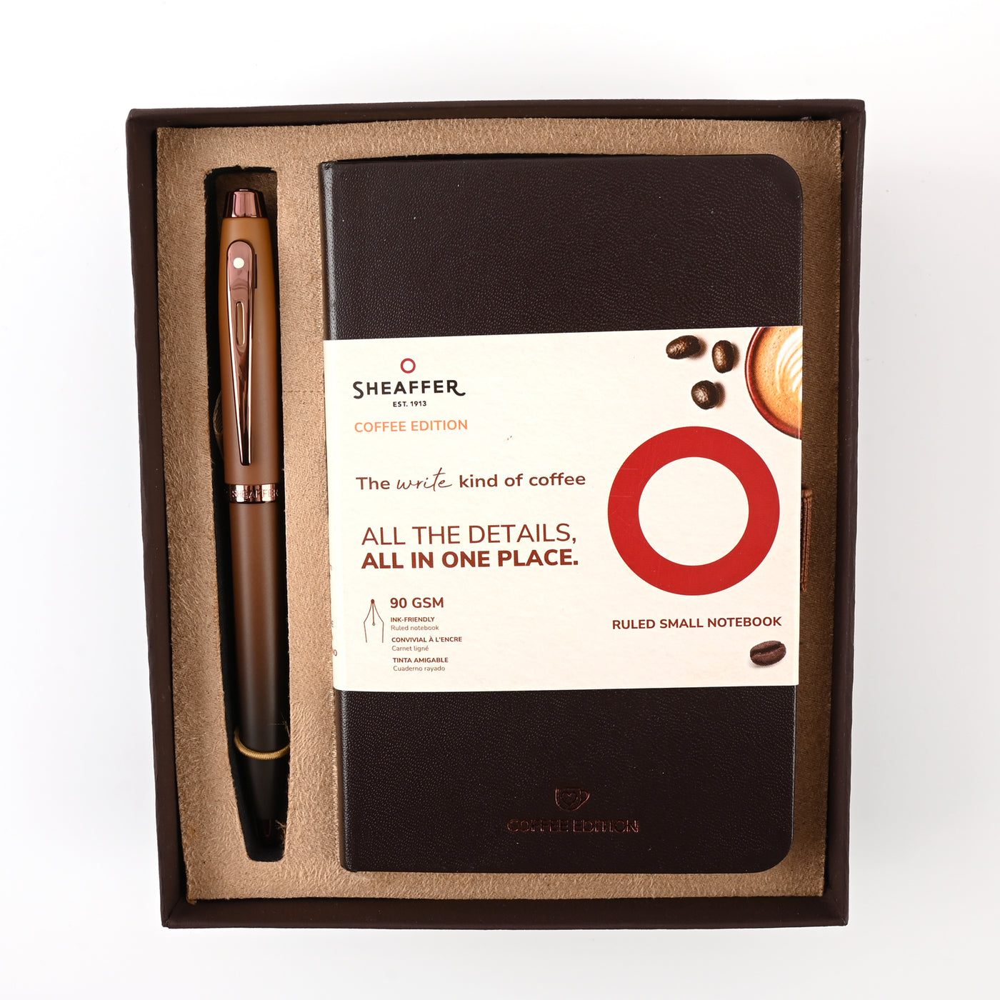 Sheaffer 9374 Gift Set - 100 Series Coffee Matte Brown Ball Pen with Brown Small Notebook 1