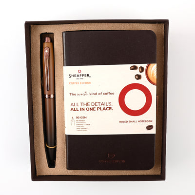 Sheaffer 9374 Gift Set - 100 Series Coffee Matte Brown Ball Pen with Brown Small Notebook 1
