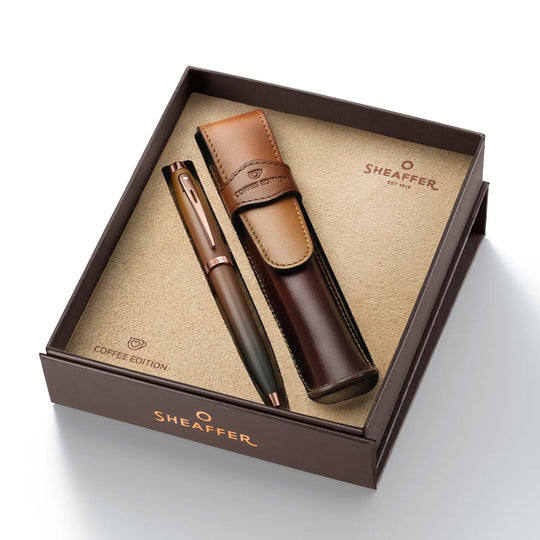 Sheaffer 9374 Gift Set - 100 Series Coffee Matte Brown Ball Pen with Coffee Single Pen Pouch