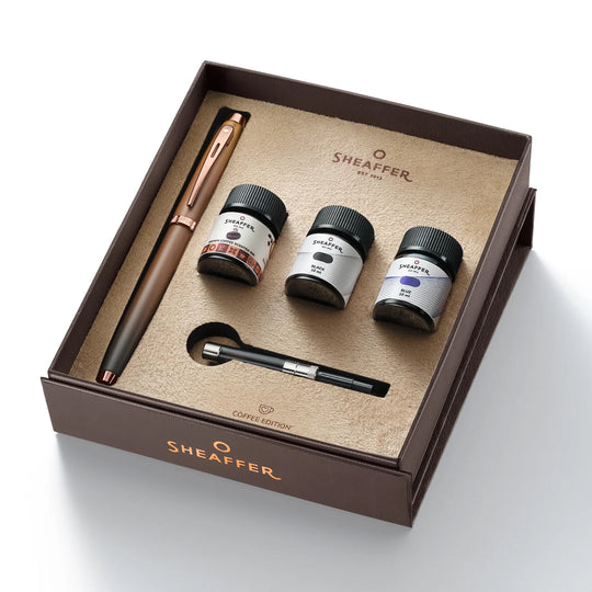 Sheaffer 9374 Gift Set - 100 Series Coffee Matte Brown Fountain Pen (Medium) with 3 Ink Vials