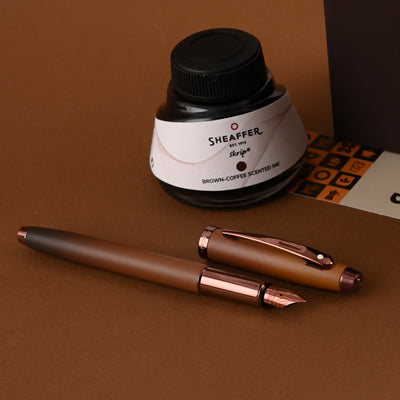 Sheaffer 9374 Gift Set - 100 Series Coffee Matte Brown (Medium) Fountain Pen with Coffee Scented Ink Bottle 2