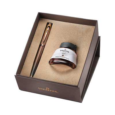Sheaffer 9374 Gift Set - 100 Series Coffee Matte Brown (Medium) Fountain Pen with Coffee Scented Ink Bottle