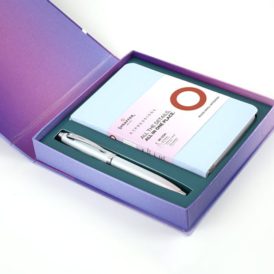 Sheaffer 9376 Gift Set - Expressions 100 Blue & Pink Pearlised Gradient Ball Pen with A6 Notebook 1