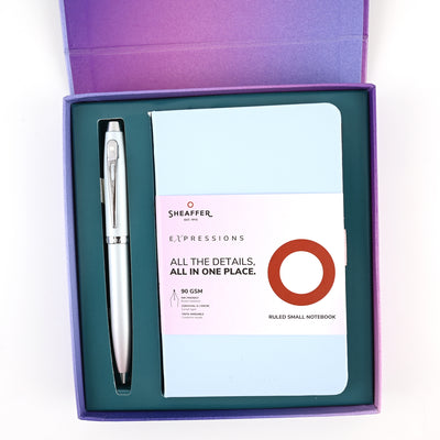Sheaffer 9376 Gift Set - Expressions 100 Blue & Pink Pearlised Gradient Ball Pen with A6 Notebook 2